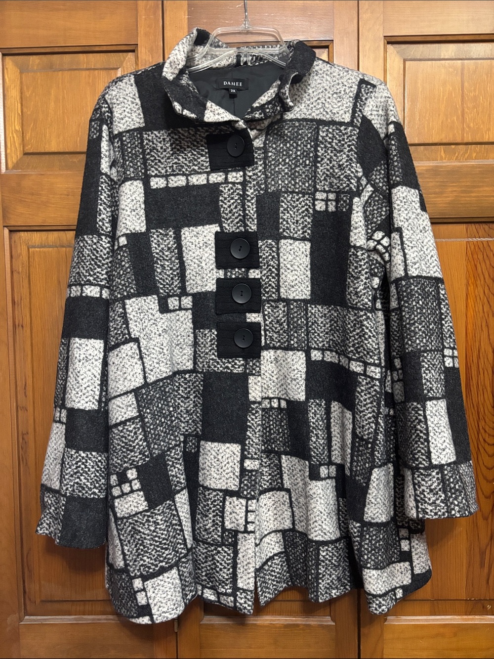 Damee Black and Cream Geometric Button Front Jacket